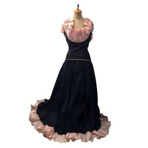 Vintage 1980s Lizette Seventeen Magazine Women's Black PInk Prom Formal Dress 8